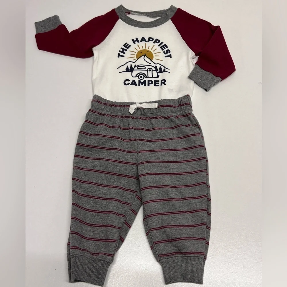 Carter's 4 Piece Infant Baby Set ‘Happiest  Camper’ Pants Long Sleeve Bodysuits
